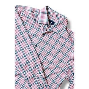 Johnnie-O Shirt Men’s M Pink Blue Plaid Button Up Prep-Formance Pocket Dress
